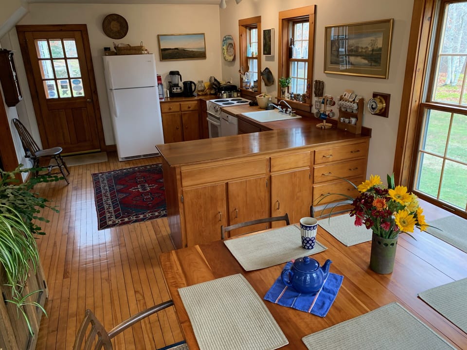 Sunny kitchen with wood countertops