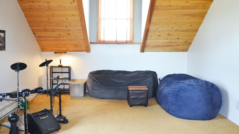 Over sized Bean Bag Futons in Getaway Loft.  Drums not included!