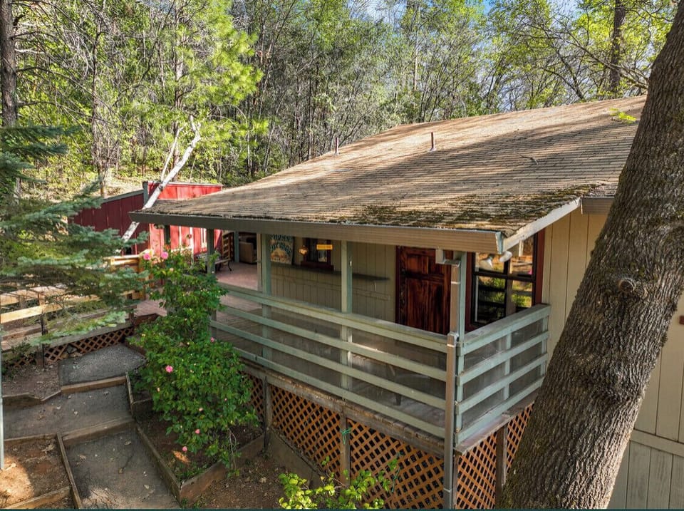 Two entry paths. Most direct path has stairs, the other is wheel chair friendly 