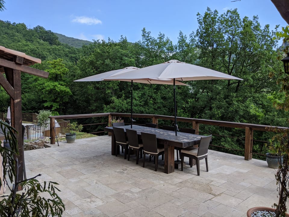 Terrace and outdoor dining table.