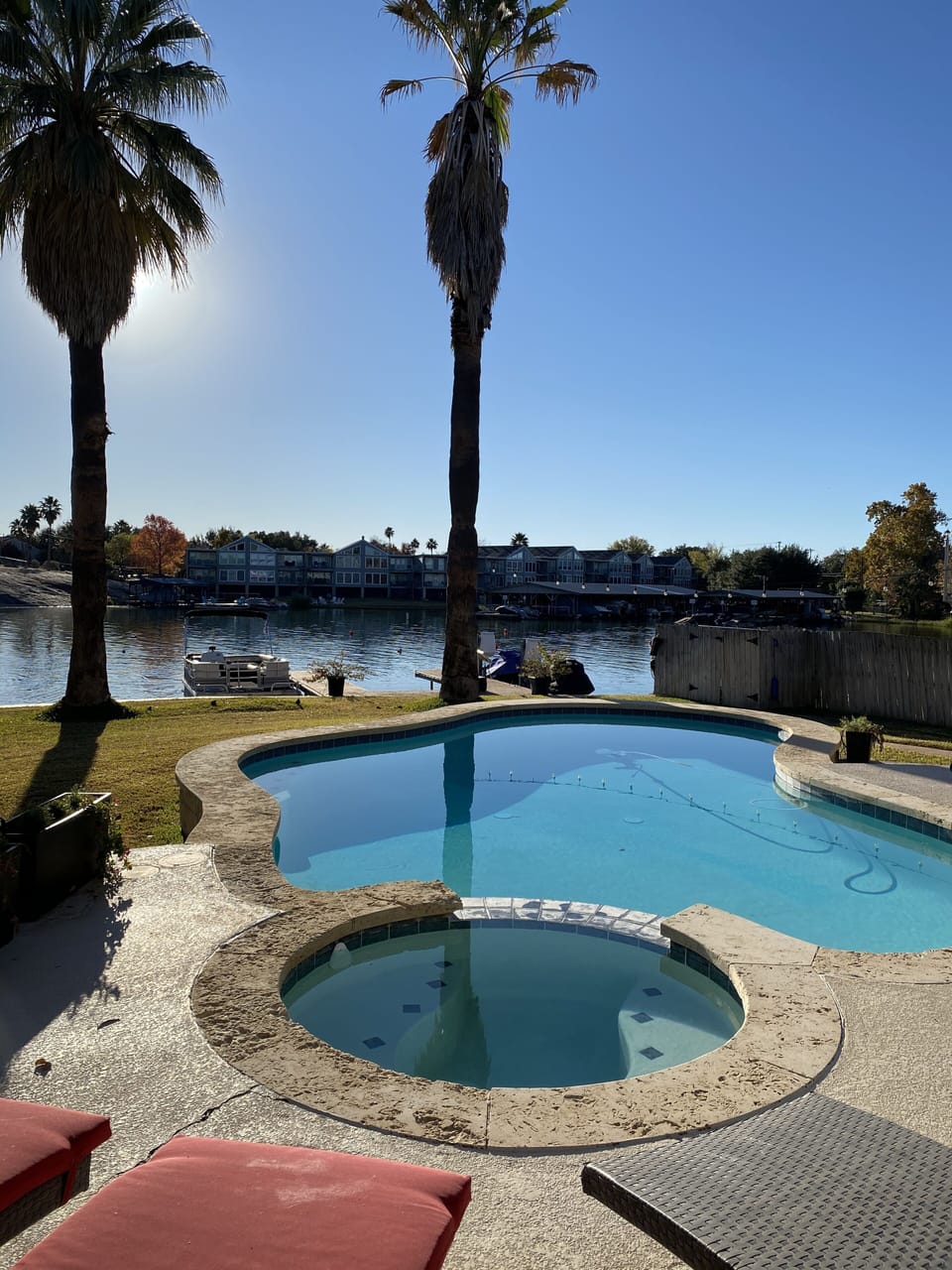 Backyard pool and hot tub