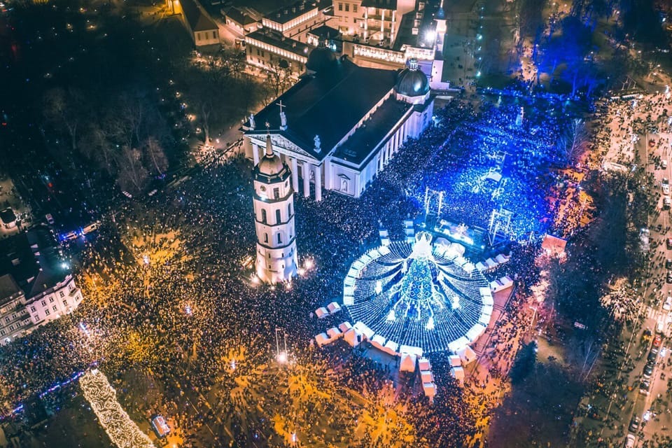 Bird's eye view of Vilnius Christmas Queen-Tree 2019