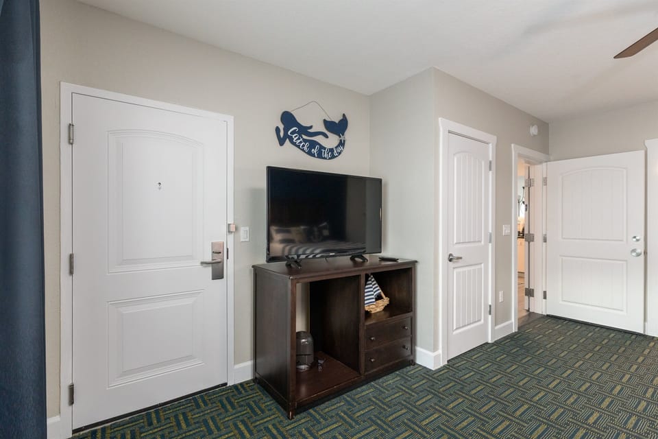 Another view of the guest bedroom - includes flat screen TV, private entrance and attached bathroom.