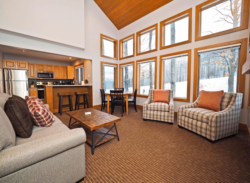 Situated at the top of the Boyneland Run - For all seasons, it is a spectacular view out the floor to ceiling windows of the base of the resort and Boyne Falls valley.