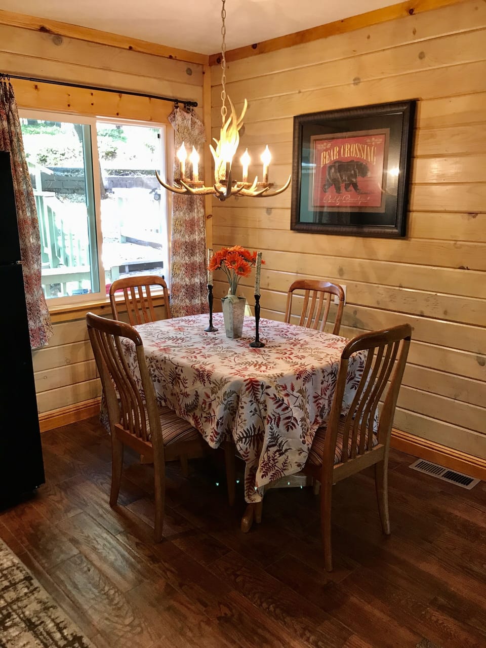 Dining table. Extension table with extra chairs is available.