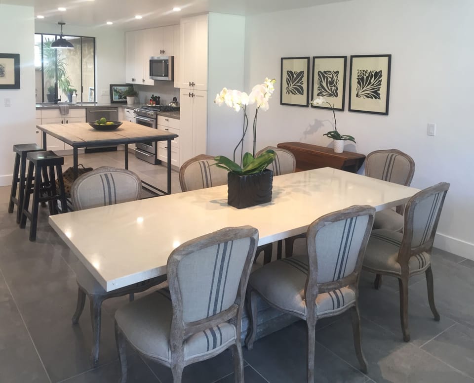 Custom designed prep island, Dining area for up to 8 people