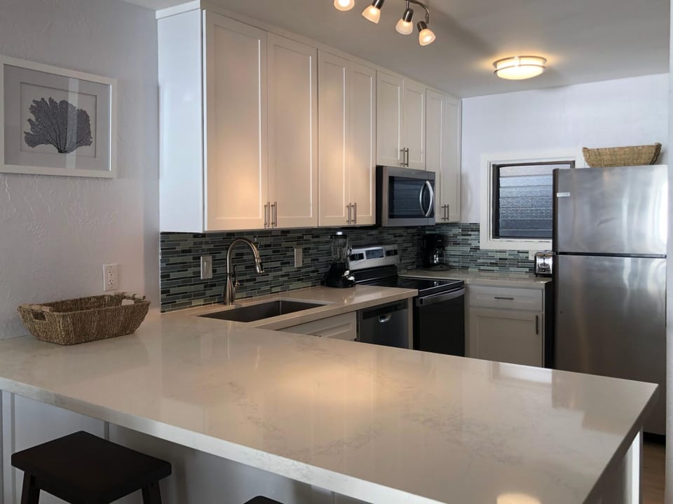Fully equipped, new kitchen with stainless steel appliances