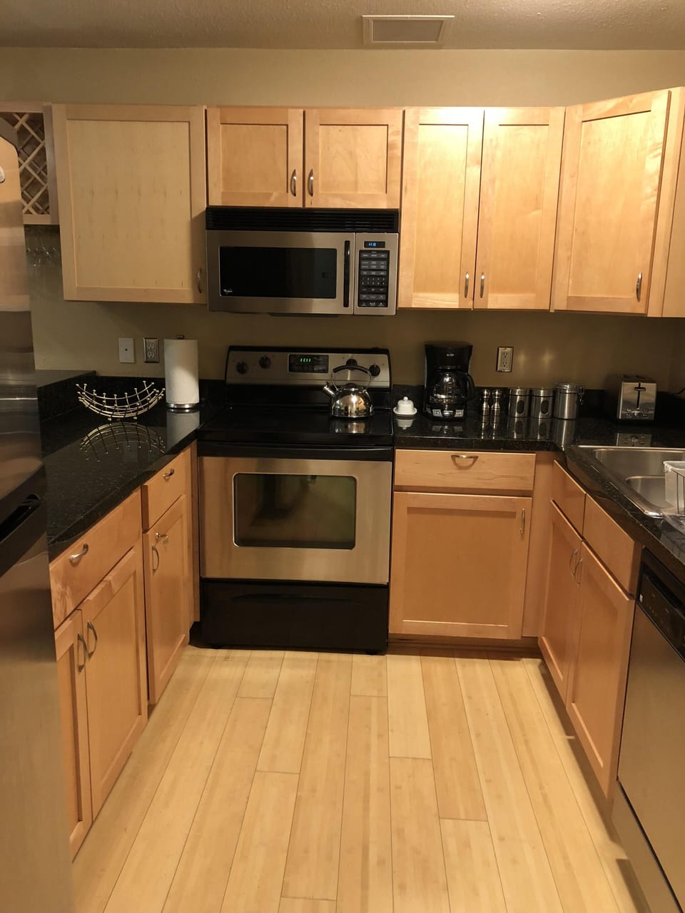 Large fully granite top kitchen with recently updated Stainless Steel appliances