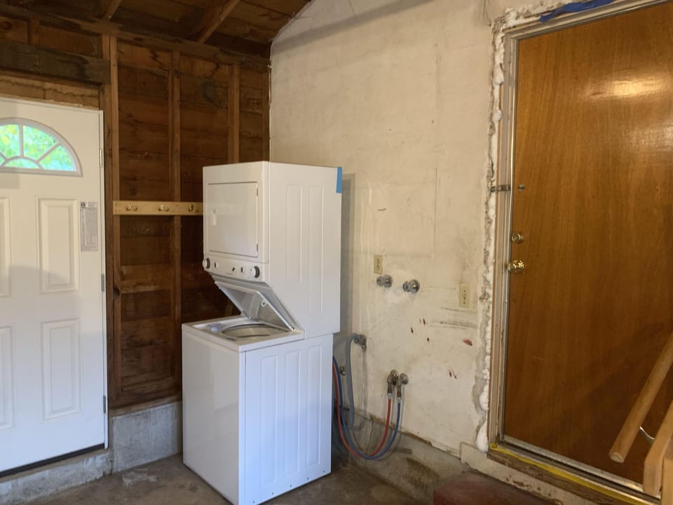 garage where washer and dryer is. 