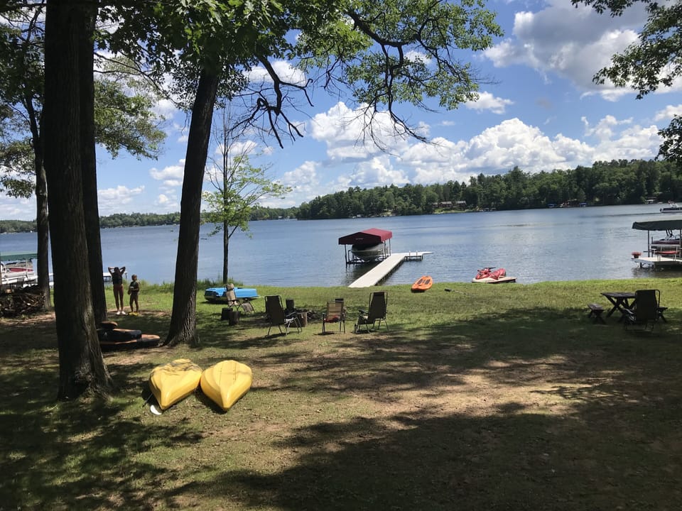 View of dock and firepit area