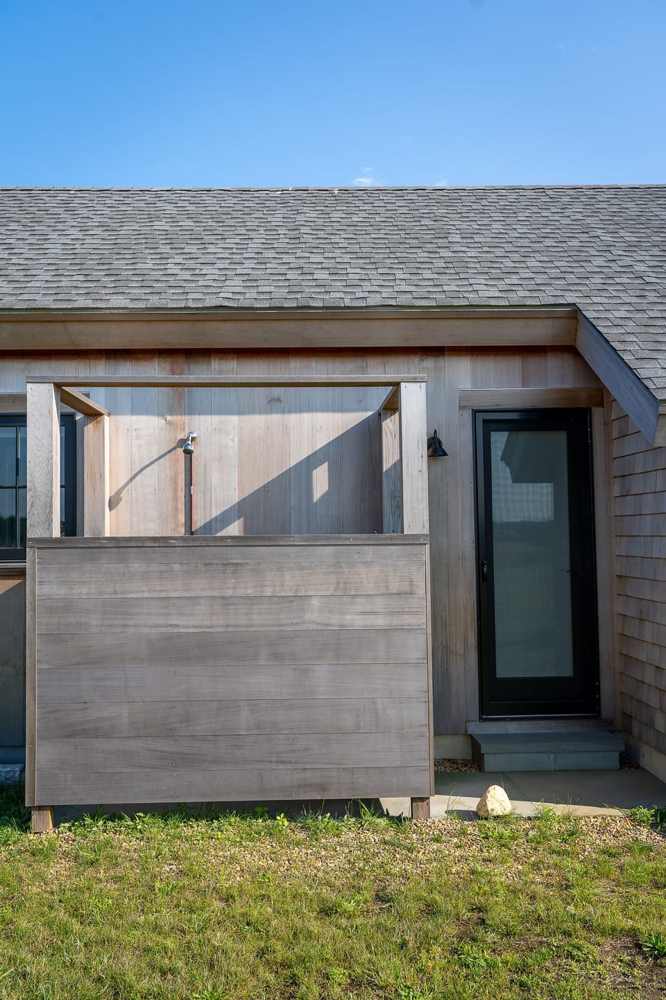Outdoor shower off of the master bath has beautiful sunset views. 