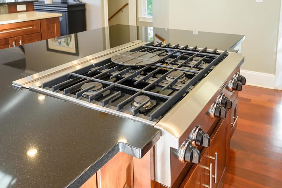 Gas range and solid countertop