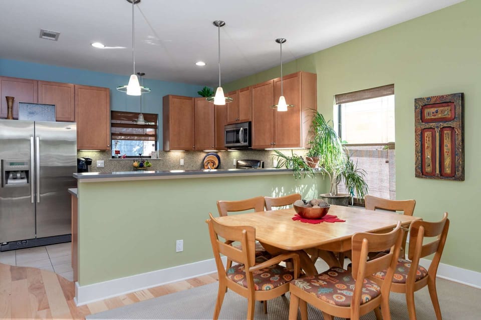 Kitchen and dining area off living room