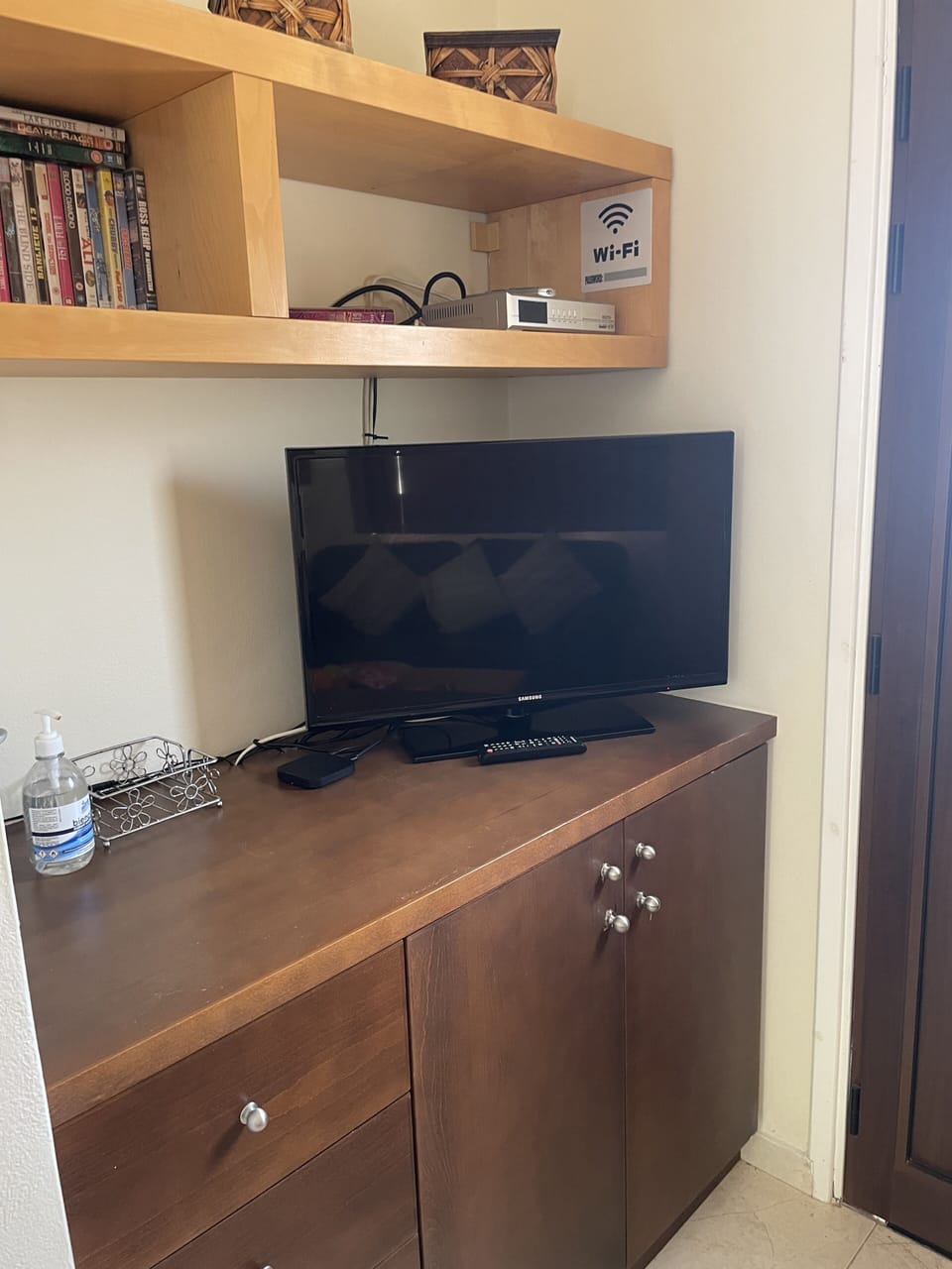 smart tv , DVD player and selection of DVDs , you are welcome to bring your own
