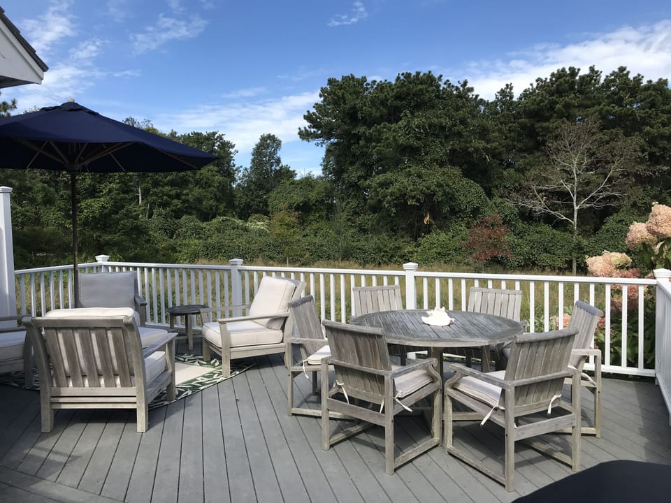 Spacious deck with beautiful view of meadow