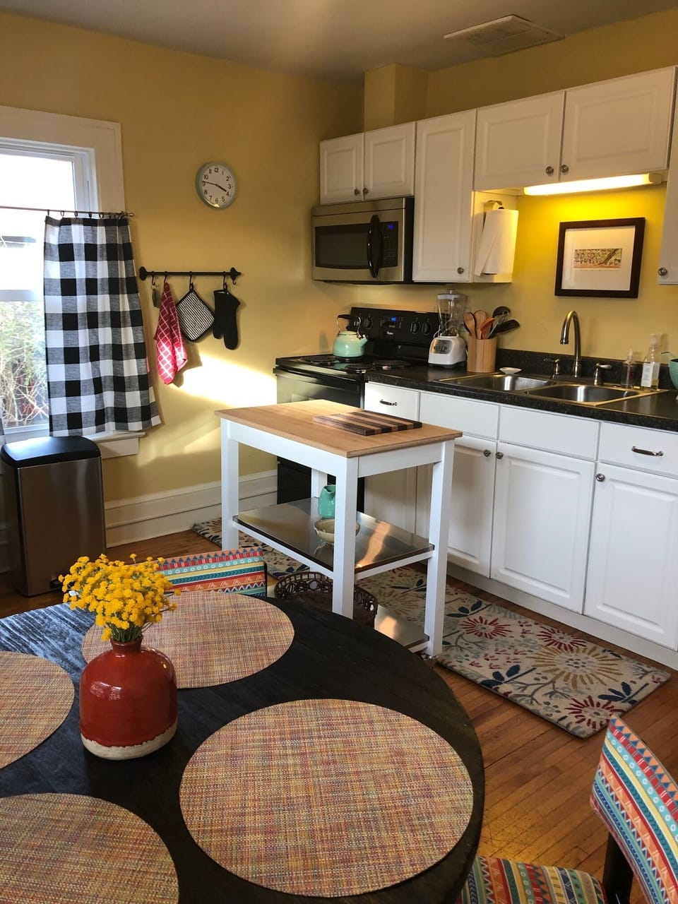 Cart can be rolled near sink and stove for extra prep space.