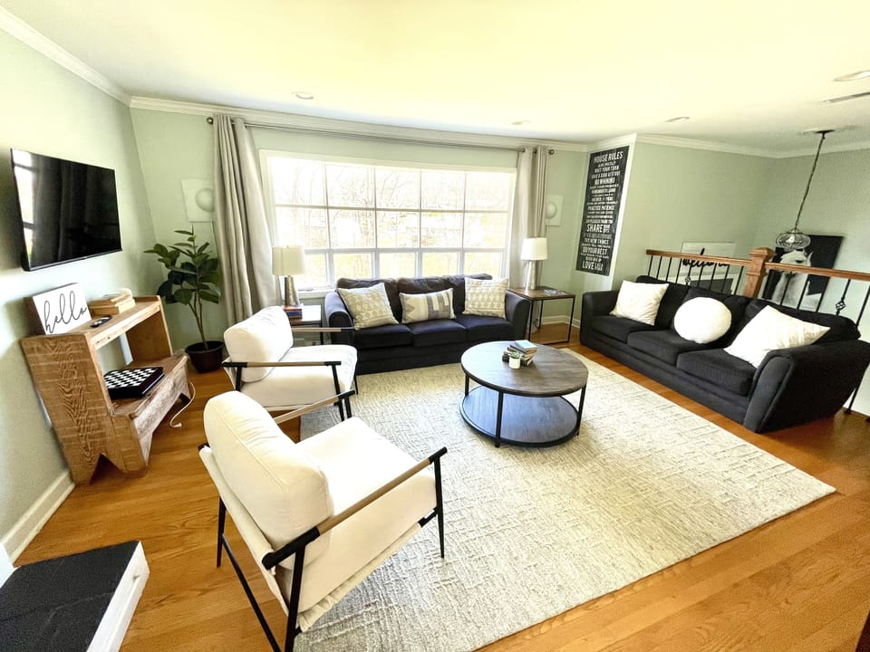 Loads of natural sunlight streaming through the living room window