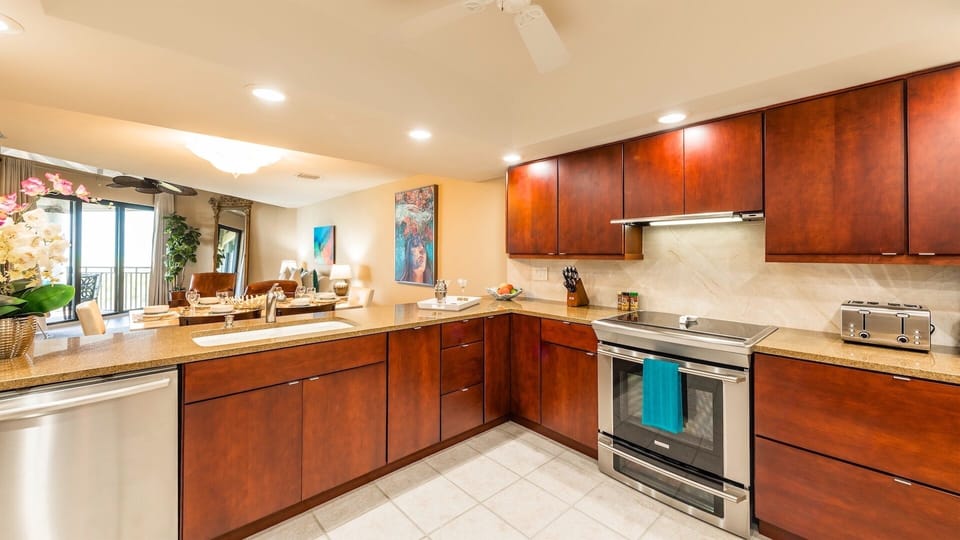 A large, spacious kitchen awaits your family chef...