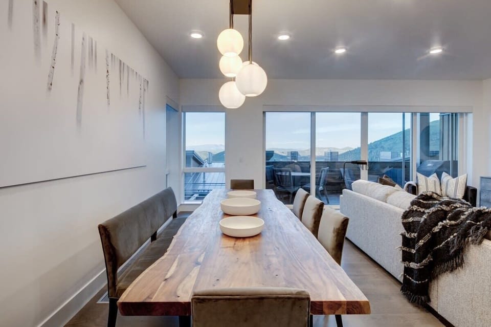 Formal dining table looking out towards Uinta mountains