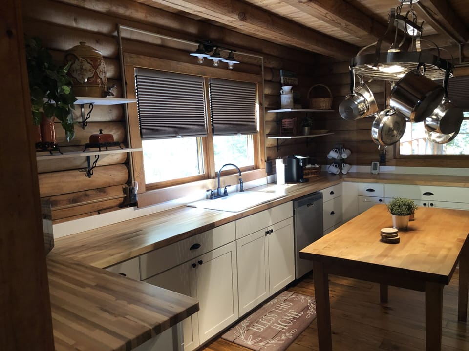 Rustic kitchen sink and countertop area