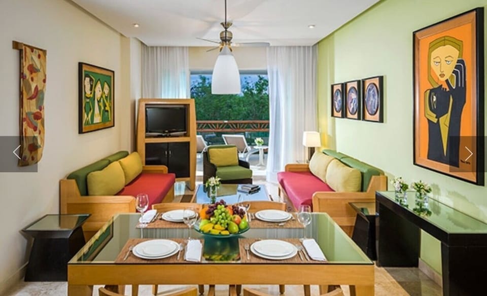 Living room area in the suite of the Riviera Maya Vidanta resort
