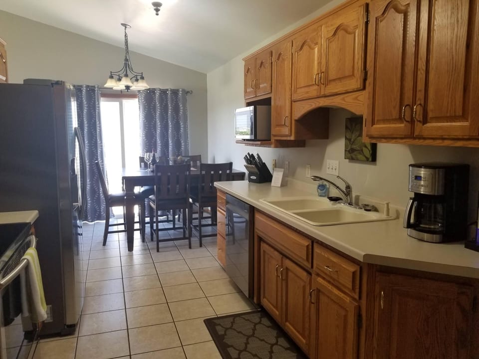 Fully stocked kitchen.