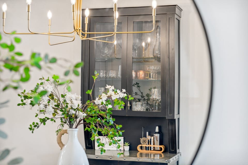 Custom wine bar with beautiful stemware.  