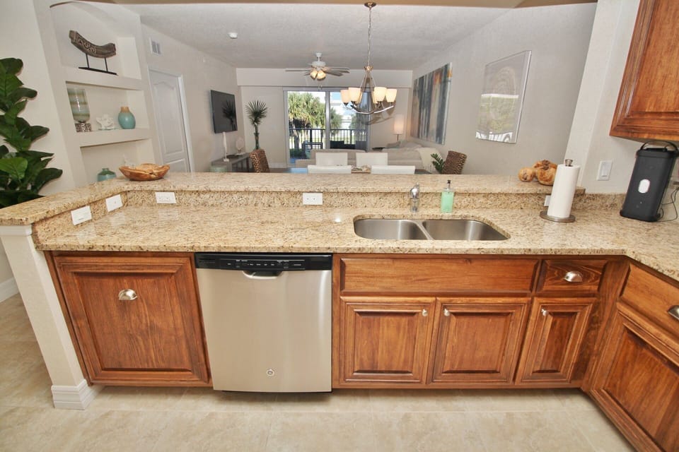 Granite countertops in kitchen