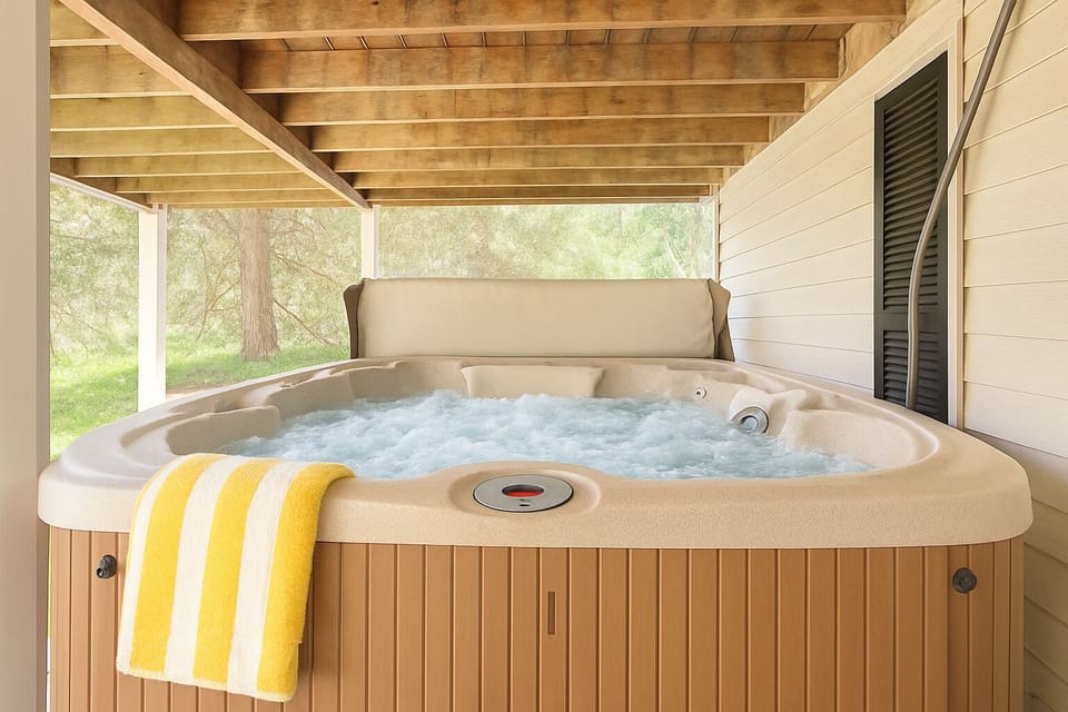 Hot tub outside to relax after a long day.