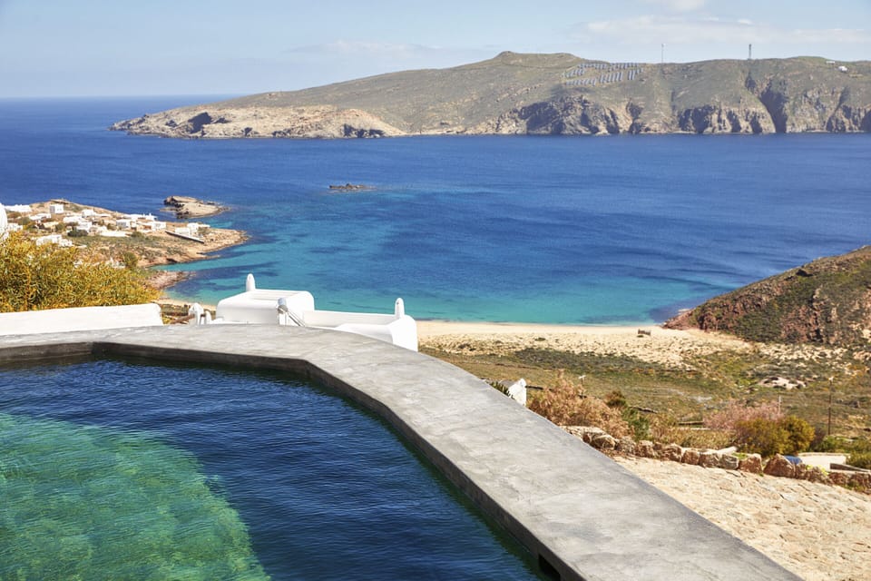 the pool and view on Agios Sostis beach
