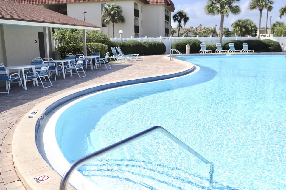 The Olympic-sized swimming pool is right by our condo building!