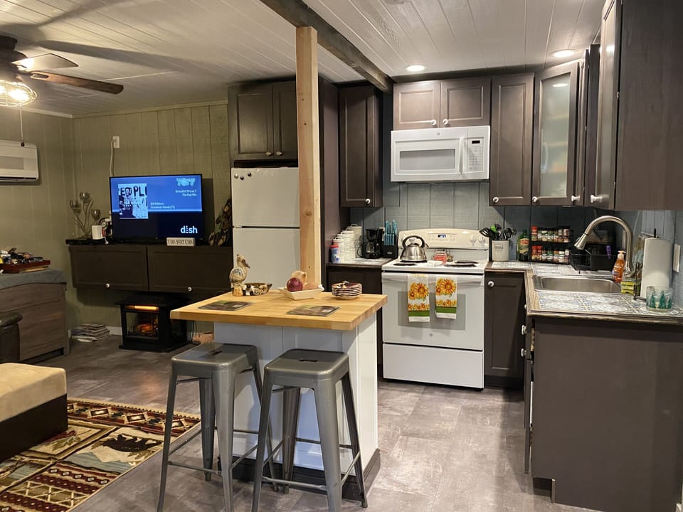 2 person butcher block island. Great place to slip wine why cooking
