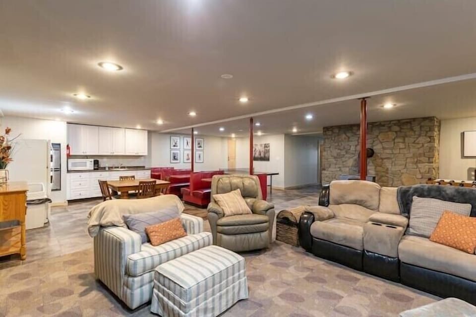Lower level living room and kitchenette.