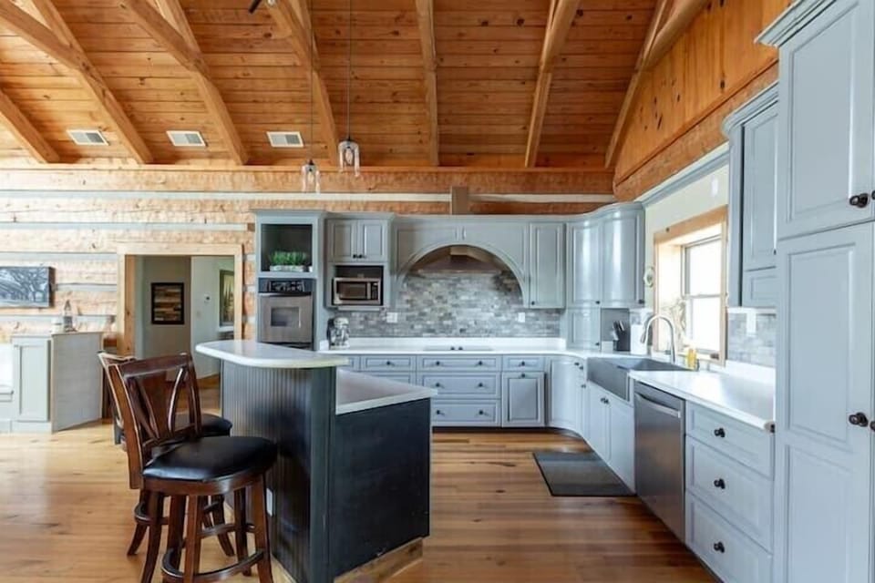Upstairs kitchen is part of the great room.