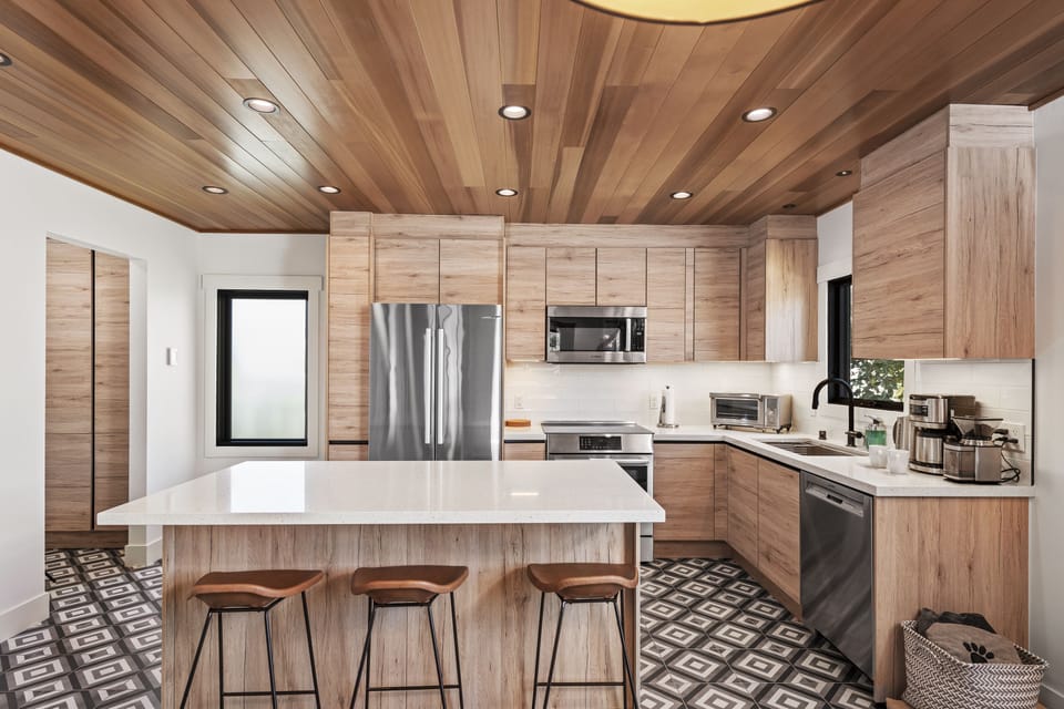 All new stainless steel appliances in the kitchen.