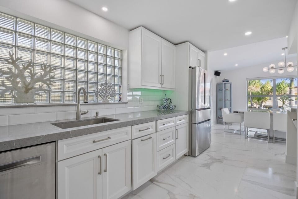 New kitchen completely stocked! Every tool you can imagine..  Full Pantry too!