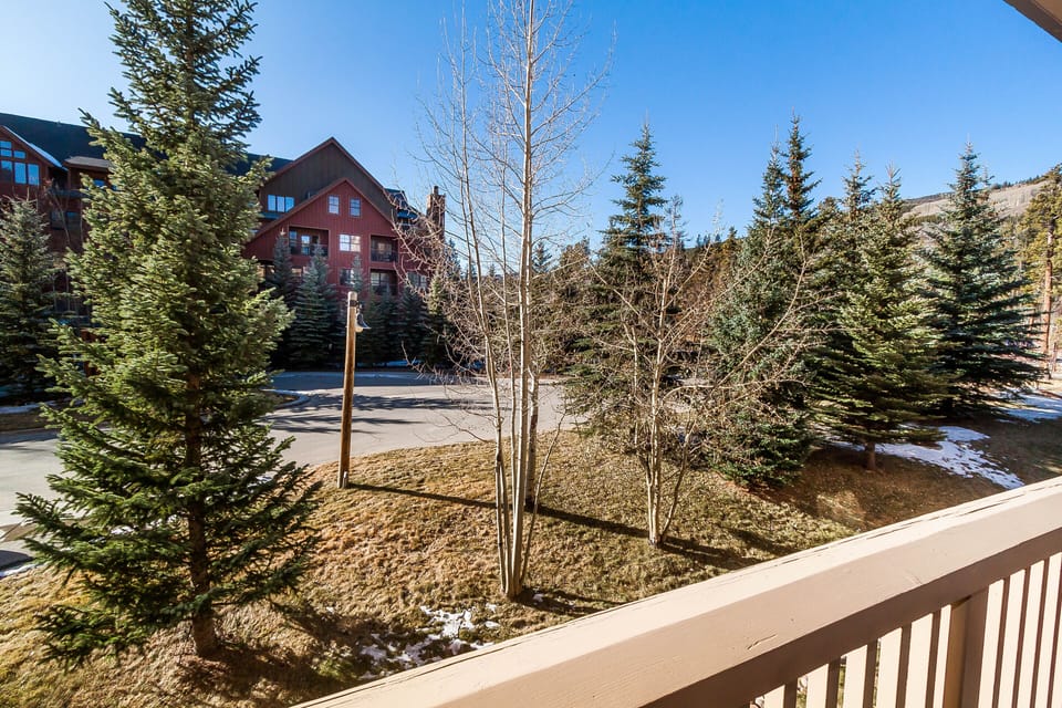 Step onto your private balcony and breathe in the crisp mountain air while enjoying peaceful views of evergreen trees and the surrounding alpine neighborhood.