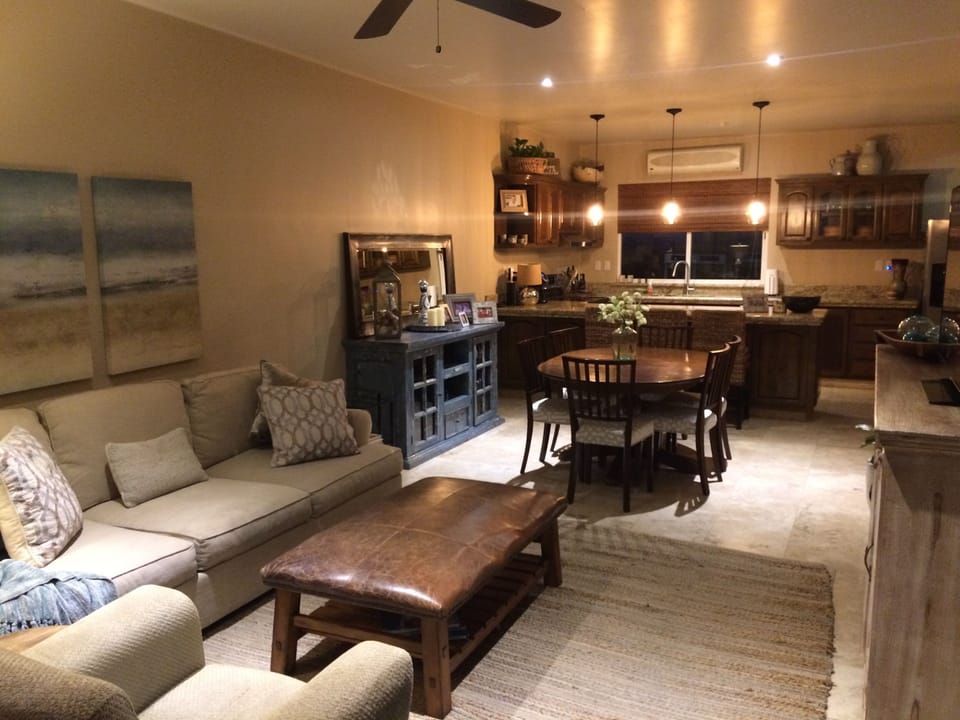 Living Room, Dining Table and Kitchen