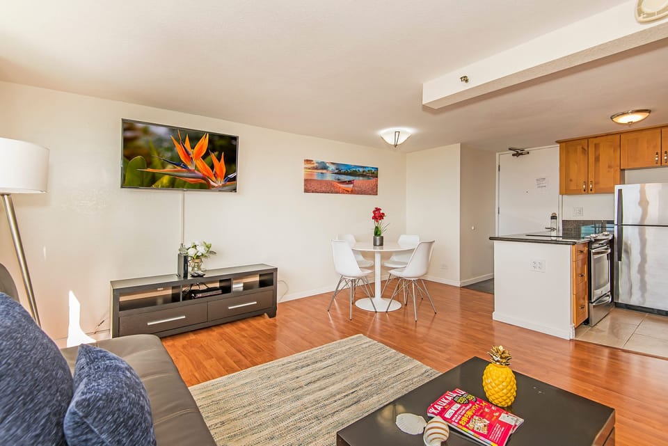 Living Room with Flat Screen TV on the Wall