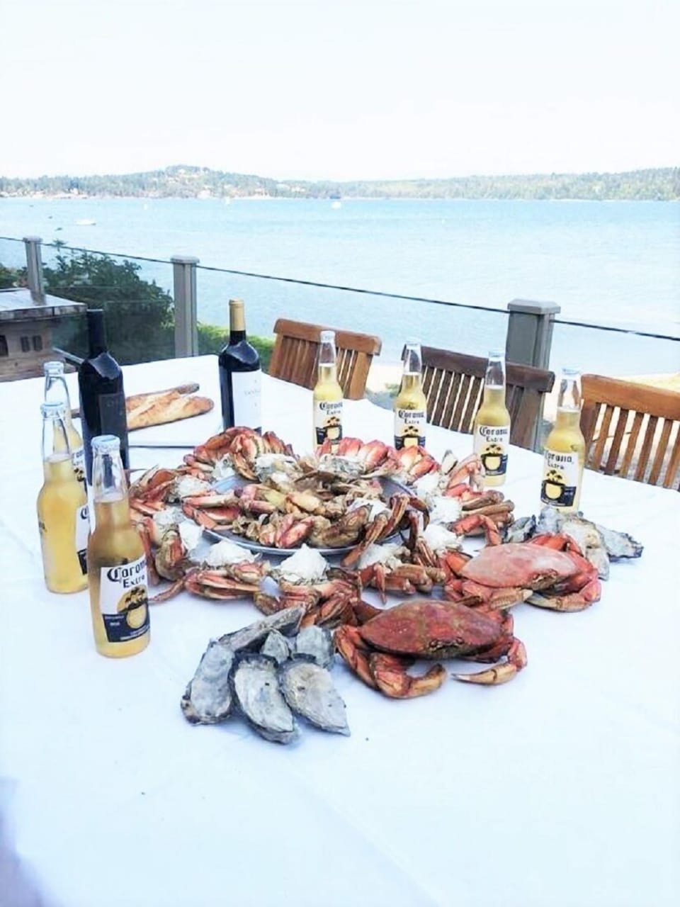 Dungeness crab, in season, and clams from the bay in front 