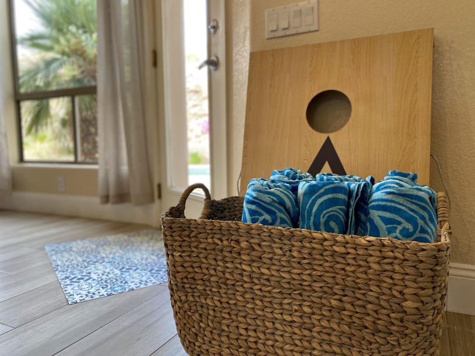 Beach Towels and Cornhole Game 