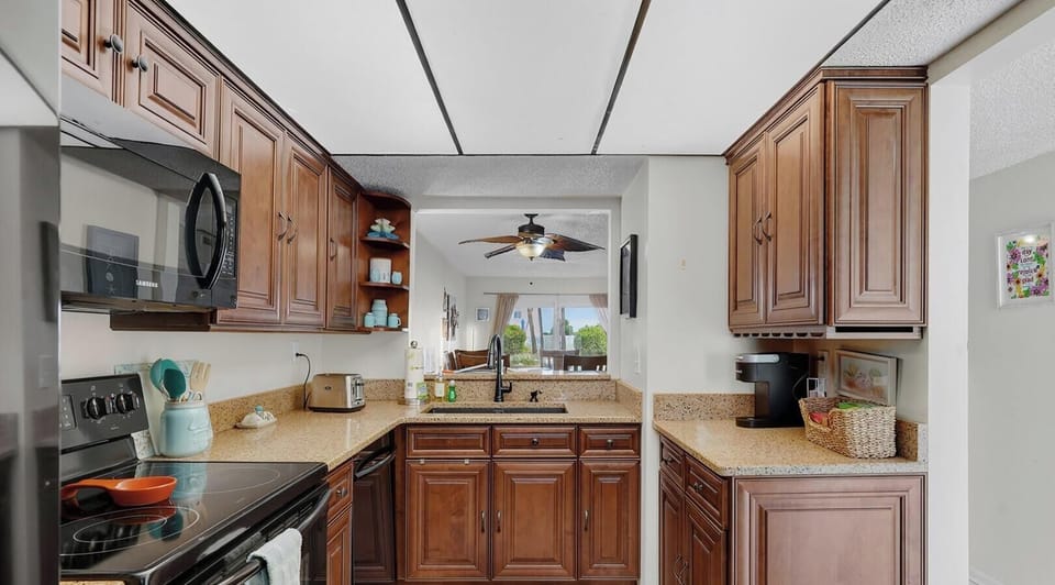 Kitchen looking into living area