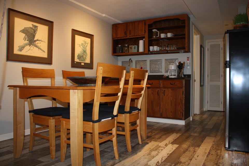 Kitchen - Dining table, sink, coffee maker and exceptional French Roast coffee.