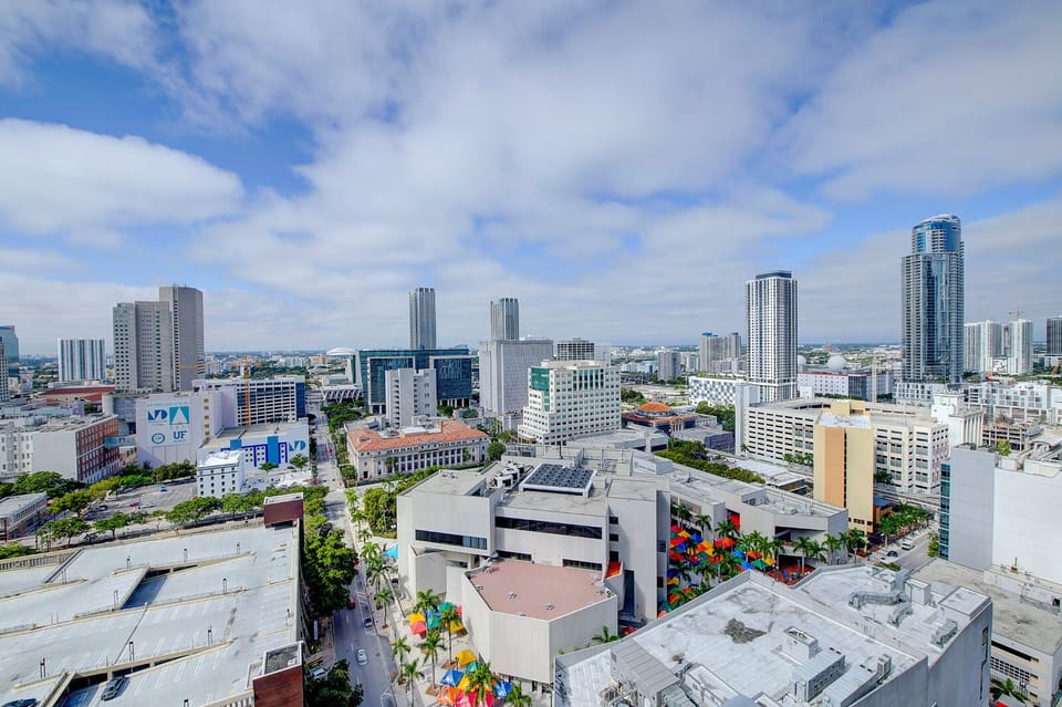 Downtown Miami views from wraparound balcony