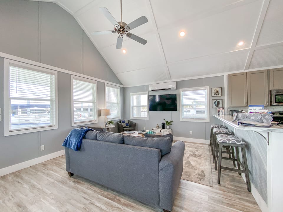 Excellent view of the marina from the living room/kitchen