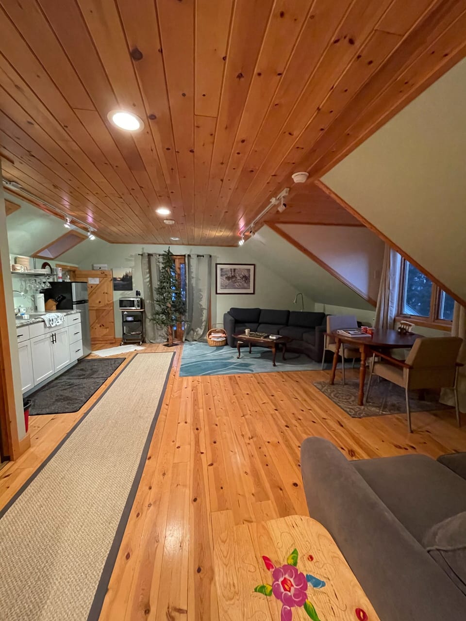 Lots of room between the kitchen and living room area in The Studio