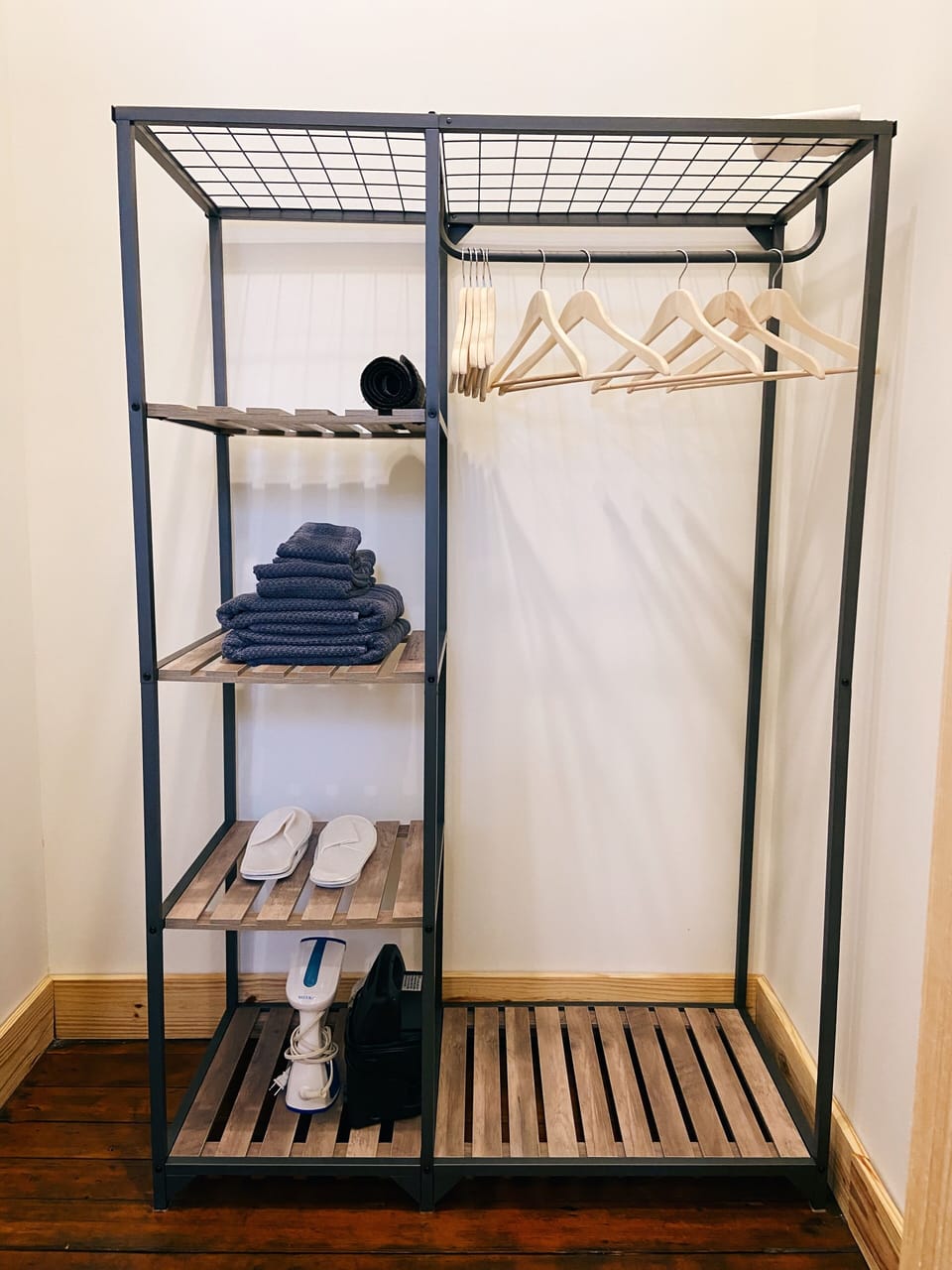 Closet area with steamer.