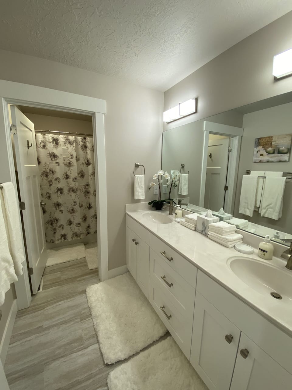 Shared King & Queen Bathroom - Double Sink, Shower/Tub Combo, Toilet