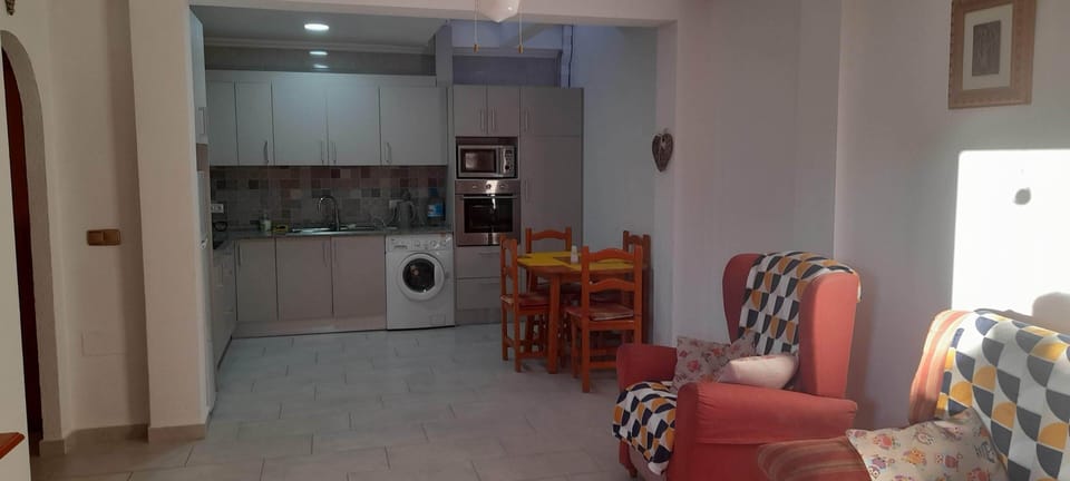 The kitchen and inside dining area