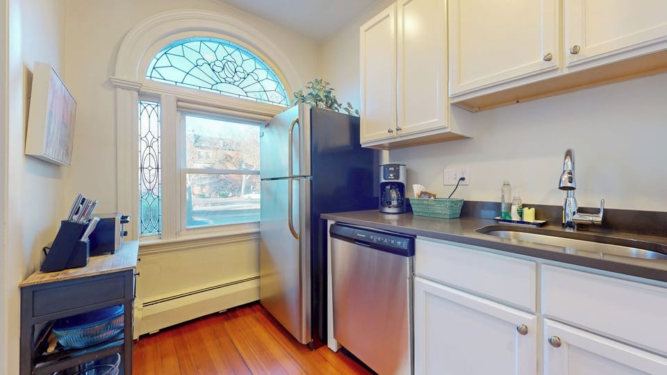 Brightly lit kitchen with cooking essentials